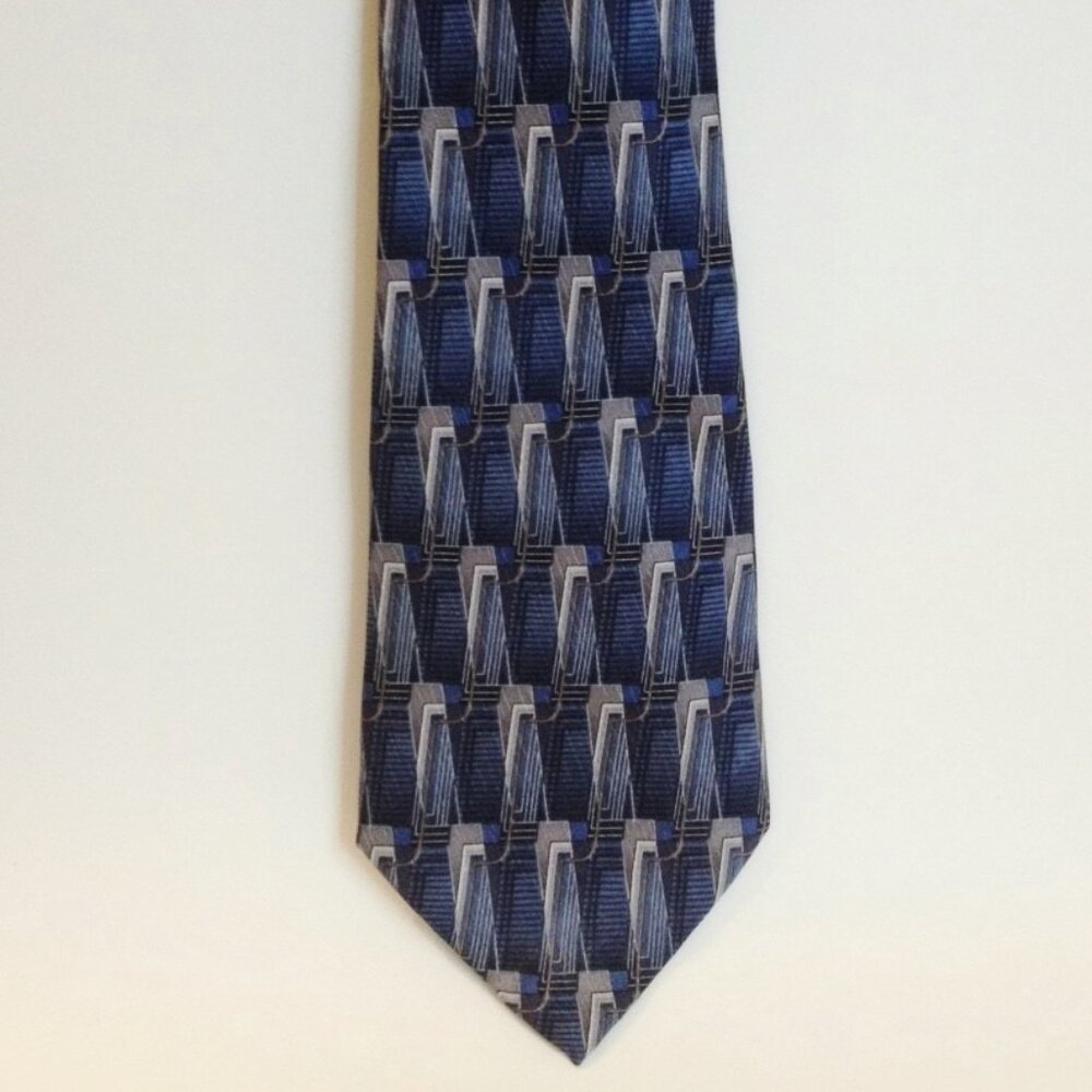 Stafford Blue Grey Tan Neck Tie 100% Silk Geometric Classy Mens Neckwear